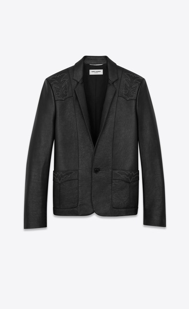 Western-style jacket in embroidered aged leather